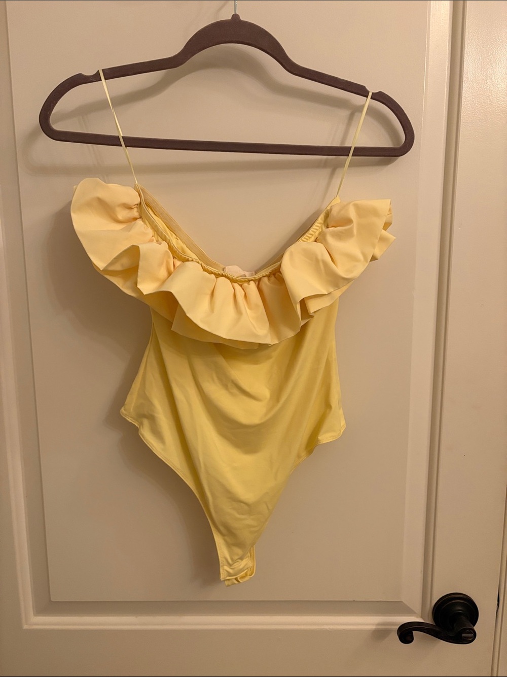 Altar'd State Yellow Ruffle Strapless Bodysuit